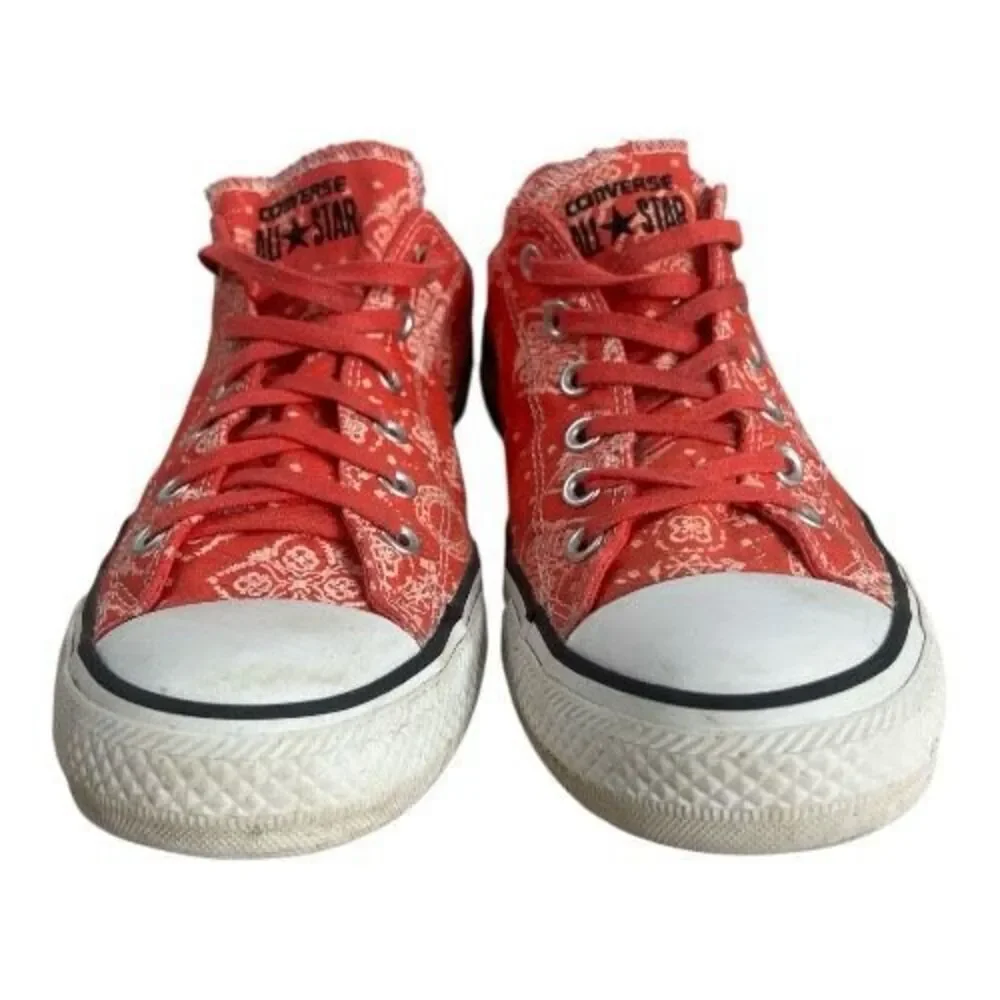 Converse All Stars Women Coral Red Bandana Print Sneakers Size 10 Skateboarding - Picture 3 of 11